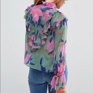 Asos blouse in floral print with ruffle front